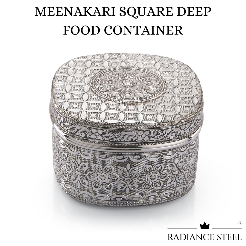 Meenakari Stainless Steel Square Deep Storage Container With Round Edg ...