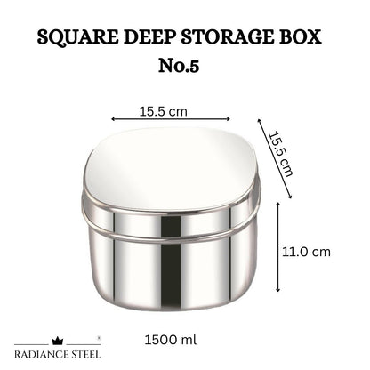 Stainless Steel Deep Square Storage Container(Available in 5 sizes -No.1, No.2, No.3, No.4, No.5