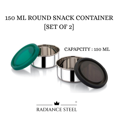 Stainless Steel Round (150 ml /250 ml) Snack Box  With Silicone Lid | Airtight| Leakproof| 100 % Made in India