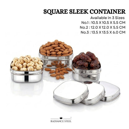 Radiance Steel Square Sleek Storage Container Set Of 3