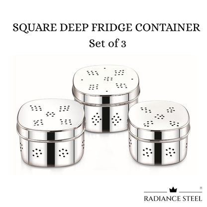 SQUARE DEEP Fridge Container, Keeps Herbs/Veggies Fresh for Longer Duration(Available as set of 3 :Small- 600ml, Medium -800ml & large -1000ml)