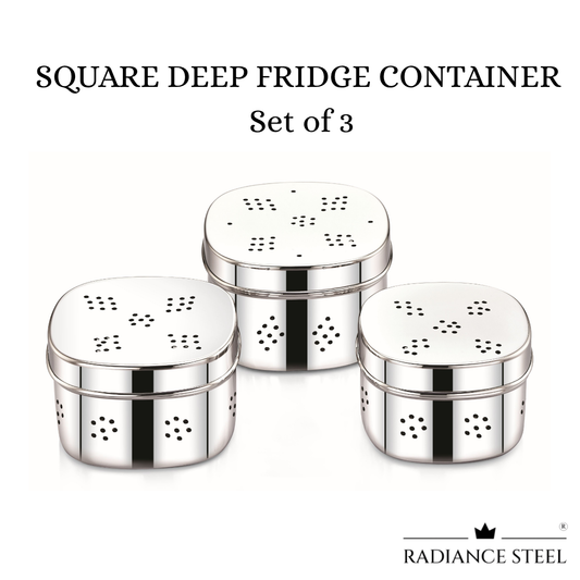 SQUARE DEEP Fridge Container, Keeps Herbs/Veggies Fresh for Longer Duration(Available as set of 3 :Small- 600ml, Medium -800ml & large -1000ml)