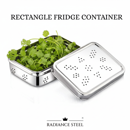Stainless Steel Rectangle Fridge Container (Store Herbs And Veggies (Available in 2  sizes)