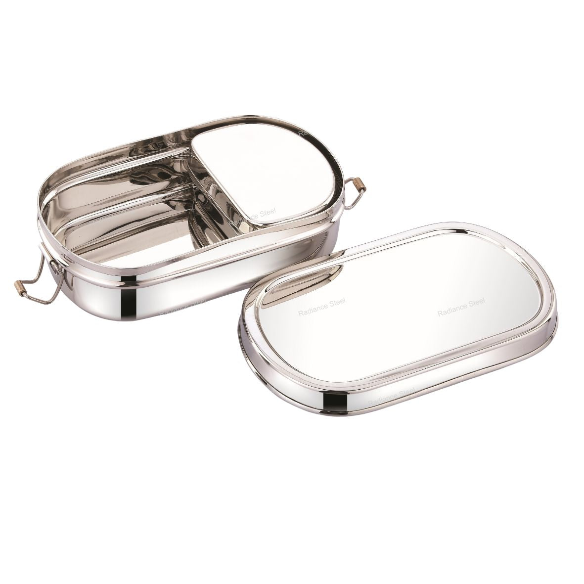 Stainless Steel Oval Lunch Box with Mini Container Sturdy and Durable, Kids Friendly Design(Available in 2 Sizes: Small,Large) - Radiance Steel | Manufacturers of Premium stainless steel lunchbox | masala dabba | Canisters | kitchen storage containers
