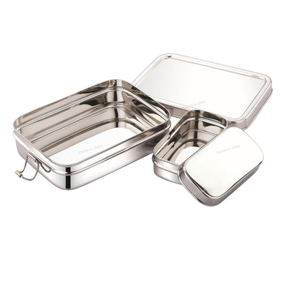 Rectangle Stainless Steel Lunch Box With Mini Container (Available in  3 sizes : Small, Medium, Large) - Radiance Steel | Manufacturers of Premium stainless steel lunchbox | masala dabba | Canisters | kitchen storage containers
