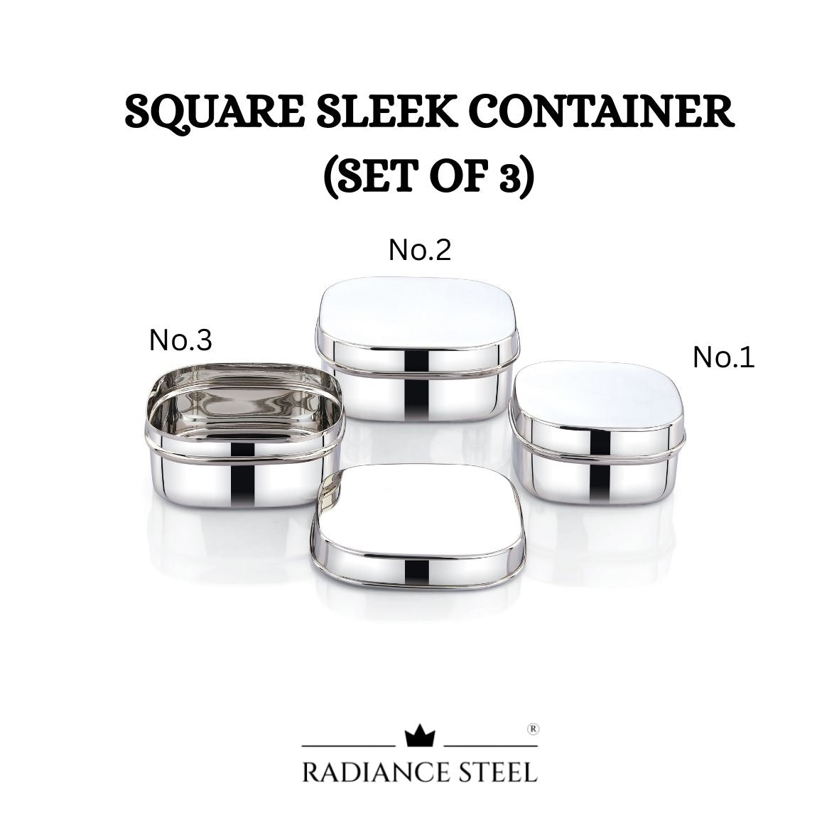 Radiance Steel Square Sleek Storage Container Set Of 3
