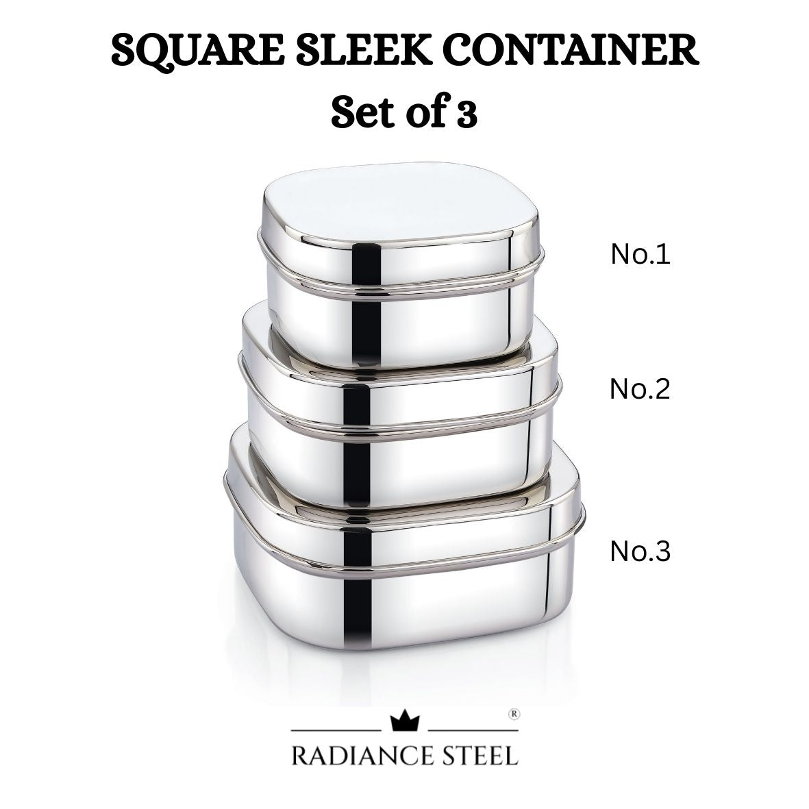 Radiance Steel Square Sleek Storage Container Set Of 3