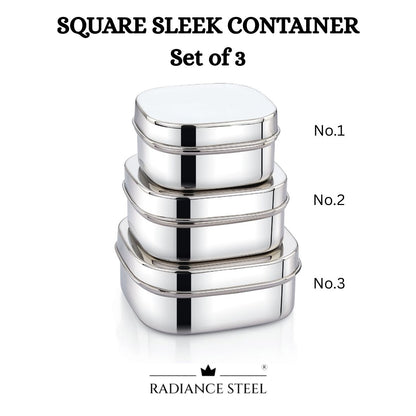 Radiance Steel Square Sleek Storage Container Set Of 3