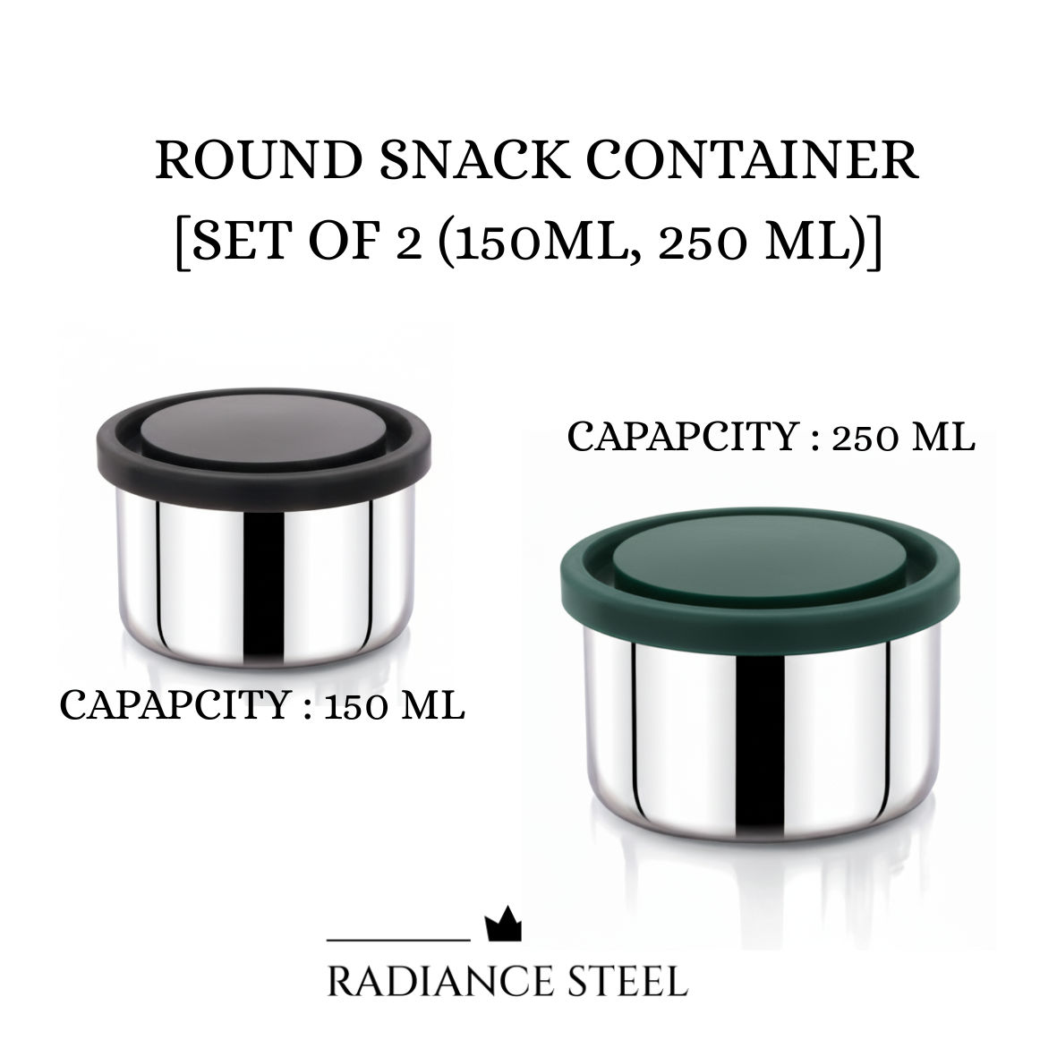 Stainless Steel Round (150 ml /250 ml) Snack Box  With Silicone Lid | Airtight| Leakproof| 100 % Made in India