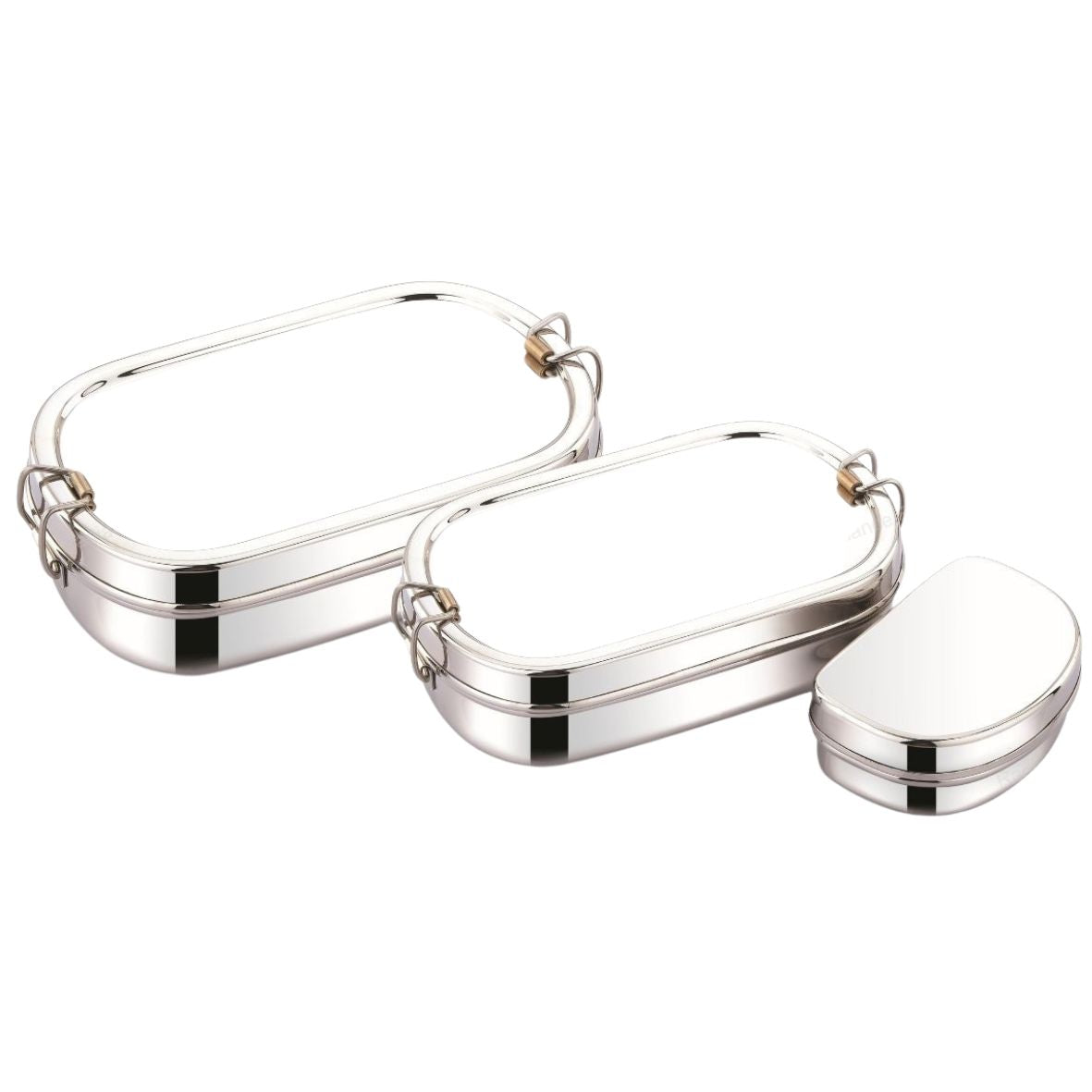 Stainless Steel Oval Lunch Box with Mini Container Sturdy and Durable, Kids Friendly Design(Available in 2 Sizes: Small,Large) - Radiance Steel | Manufacturers of Premium stainless steel lunchbox | masala dabba | Canisters | kitchen storage containers