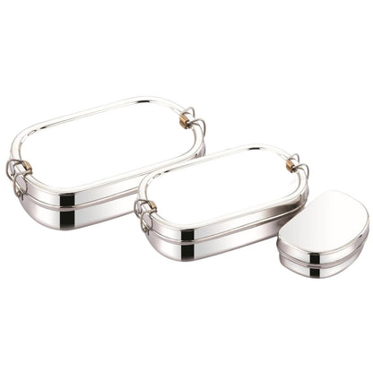 Stainless Steel Oval Lunch Box with Mini Container Sturdy and Durable, Kids Friendly Design(Available in 2 Sizes: Small,Large) - Radiance Steel | Manufacturers of Premium stainless steel lunchbox | masala dabba | Canisters | kitchen storage containers
