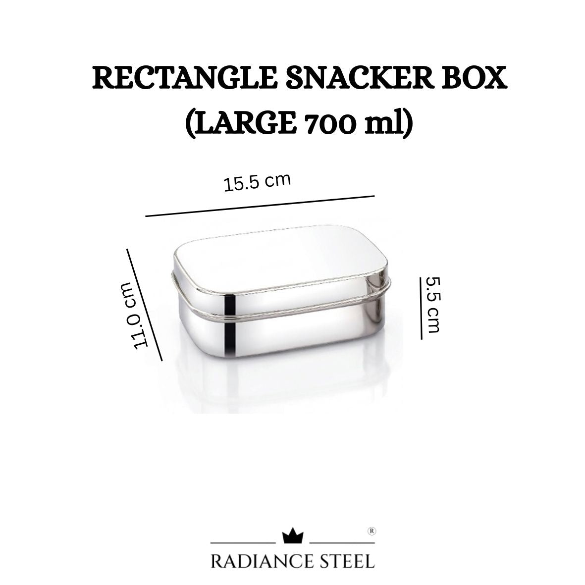 Radiance Steel Rectangular Snacker Box (Available in 3 Sizes - Large(700 ML), Medium(500 ML), Small(400 ML))