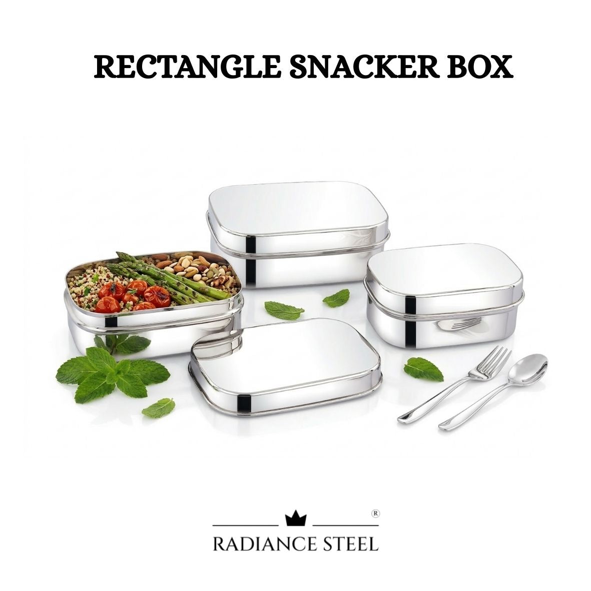 Radiance Steel Rectangular Snacker Box (Available in 3 Sizes - Large(700 ML), Medium(500 ML), Small(400 ML))