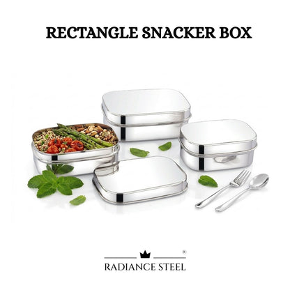 Radiance Steel Rectangular Snacker Box (Available in 3 Sizes - Large(700 ML), Medium(500 ML), Small(400 ML))