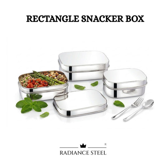 Radiance Steel Rectangular Snacker Box (Available in 3 Sizes - Large(700 ML), Medium(500 ML), Small(400 ML))