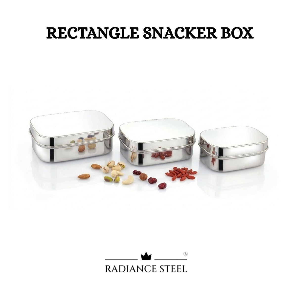 Radiance Steel Rectangular Snacker Box (Available in 3 Sizes - Large(700 ML), Medium(500 ML), Small(400 ML))
