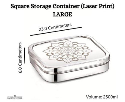 Stainless Steel Multi-Purpose Square Storage Container with Beautiful Laser Design (Available in 4 Sizes- Large, Medium, Small, Mini)