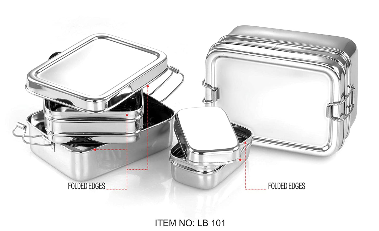 Two-Tier Rectangular Lunch Box With Mini Container (2 sizes- Small, Large) - Radiance Steel | Manufacturers of Premium stainless steel lunchbox | masala dabba | Canisters | kitchen storage containers