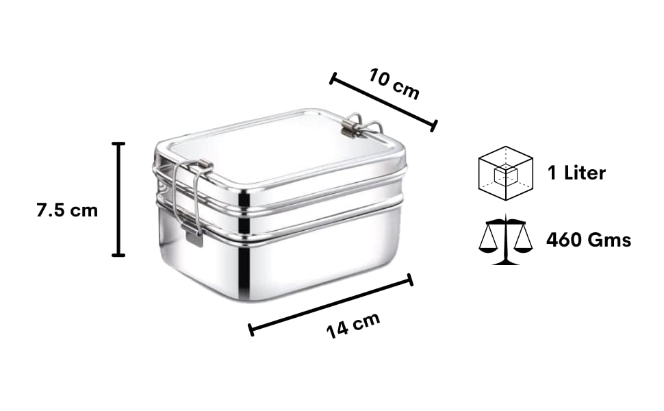 Two-Tier Rectangular Lunch Box With Mini Container (2 sizes- Small, Large) - Radiance Steel | Manufacturers of Premium stainless steel lunchbox | masala dabba | Canisters | kitchen storage containers