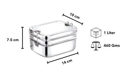 Two-Tier Rectangular Lunch Box With Mini Container (2 sizes- Small, Large) - Radiance Steel | Manufacturers of Premium stainless steel lunchbox | masala dabba | Canisters | kitchen storage containers